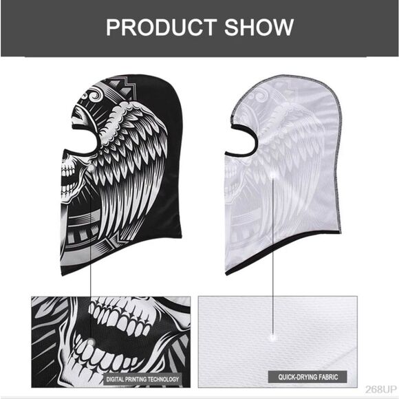 Tactical Skull Ghost Printed Full Face Mask Balaclava Halloween Ski Motorcycle - Picture 5 of 6